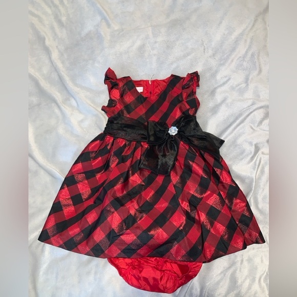 Bonnie Baby Other - Bonnie baby Buffalo check plaid Red and Black  Dress Bow flutter sleeve 24 mo
